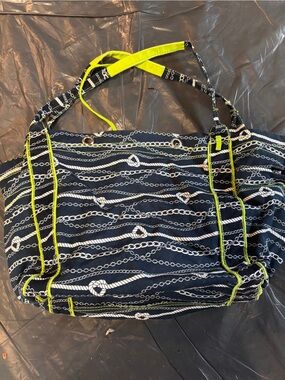 thirty-one Navy Rope Chain Tote with Neon Yellow Trim